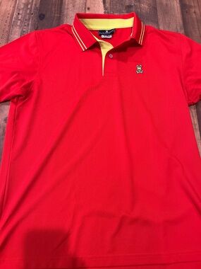 Psycho Bunny Polo Shirt Red Yellow Trim Men’s Size 6 (Large) EUC